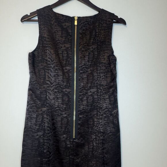 Michael Kors Size 6 Black Brown Animal Print Shiny Sleeveless Shift Dress Lined - Picture 5 of 14